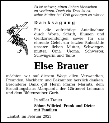 Traueranzeige von Else Brauer von lausitzer_rundschau