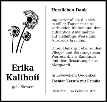 Traueranzeige von Erika Kalthoff von lausitzer_rundschau