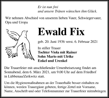 Traueranzeige von Ewald Fix von lausitzer_rundschau