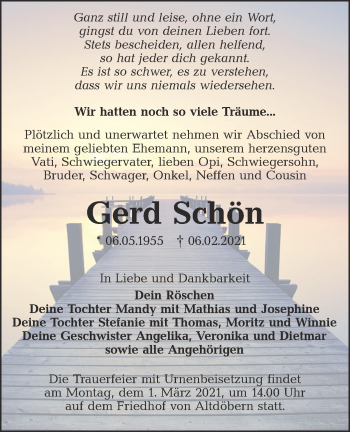 Traueranzeige von Gerd Schön von lausitzer_rundschau