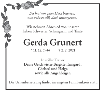 Traueranzeige von Gerda Grunert von lausitzer_rundschau