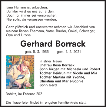 Traueranzeige von Gerhard Borrack von lausitzer_rundschau