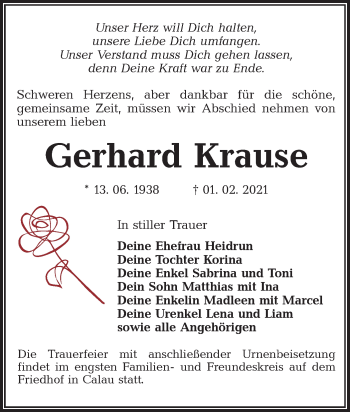 Traueranzeige von Gerhard Krause von lausitzer_rundschau