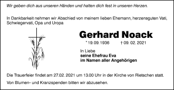 Traueranzeige von Gerhard Noack von lausitzer_rundschau