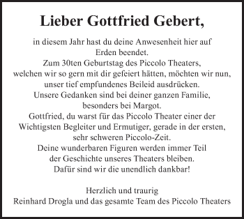 Traueranzeige von Gottfried Gebert von lausitzer_rundschau