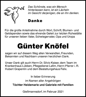 Traueranzeige von Günter Knöfel von lausitzer_rundschau