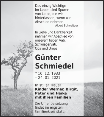 Traueranzeige von Günter Schmiedel von lausitzer_rundschau