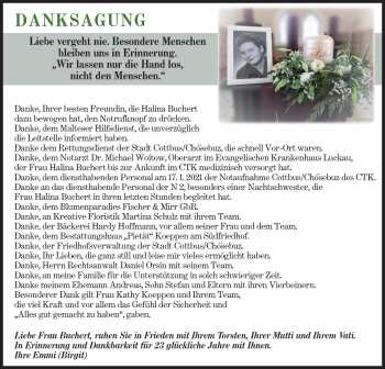 Traueranzeige von Halina Buchert von lausitzer_rundschau