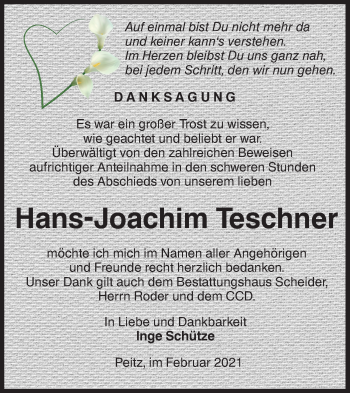 Traueranzeige von Hans-Joachim Teschner von lausitzer_rundschau