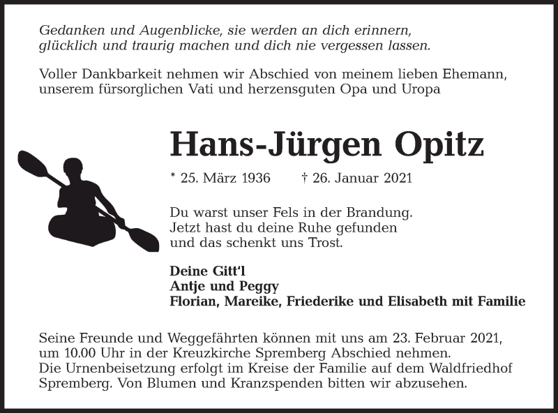  Traueranzeige für Hans-Jürgen Opitz vom 13.02.2021 aus lausitzer_rundschau