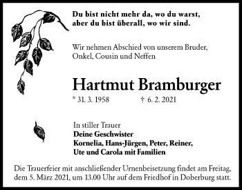 Traueranzeige von Hartmut Bramburger von lausitzer_rundschau