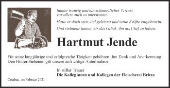 Traueranzeige von Hartmut Jende von lausitzer_rundschau