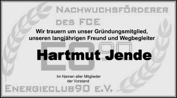 Traueranzeige von Hartmut Jende von lausitzer_rundschau