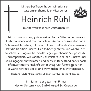 Traueranzeige von Heinrich Rühl von lausitzer_rundschau