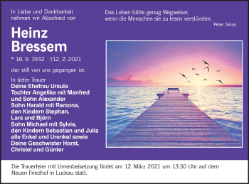 Traueranzeige von Heinz Bressem von lausitzer_rundschau