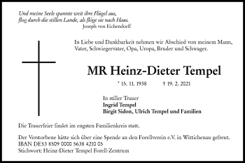 Traueranzeige von Heinz-Dieter Tempel von lausitzer_rundschau