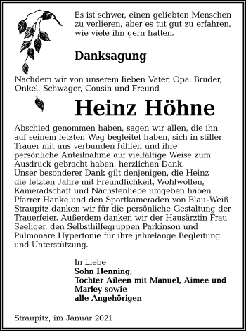 Traueranzeige von Heinz Höhne von lausitzer_rundschau