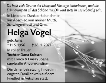 Traueranzeige von Helga Vogel von lausitzer_rundschau