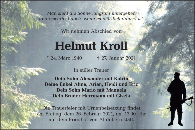  Traueranzeige für Helmut Kroll vom 13.02.2021 aus lausitzer_rundschau