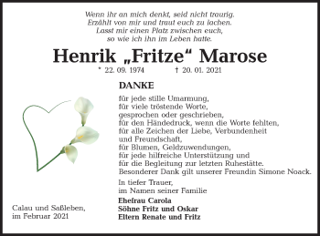 Traueranzeige von Henrik Marose von lausitzer_rundschau