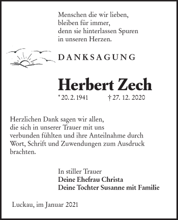 Traueranzeige von Herbert Zech von lausitzer_rundschau