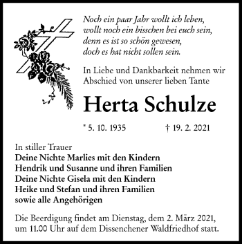 Traueranzeige von Herta Schulze von lausitzer_rundschau