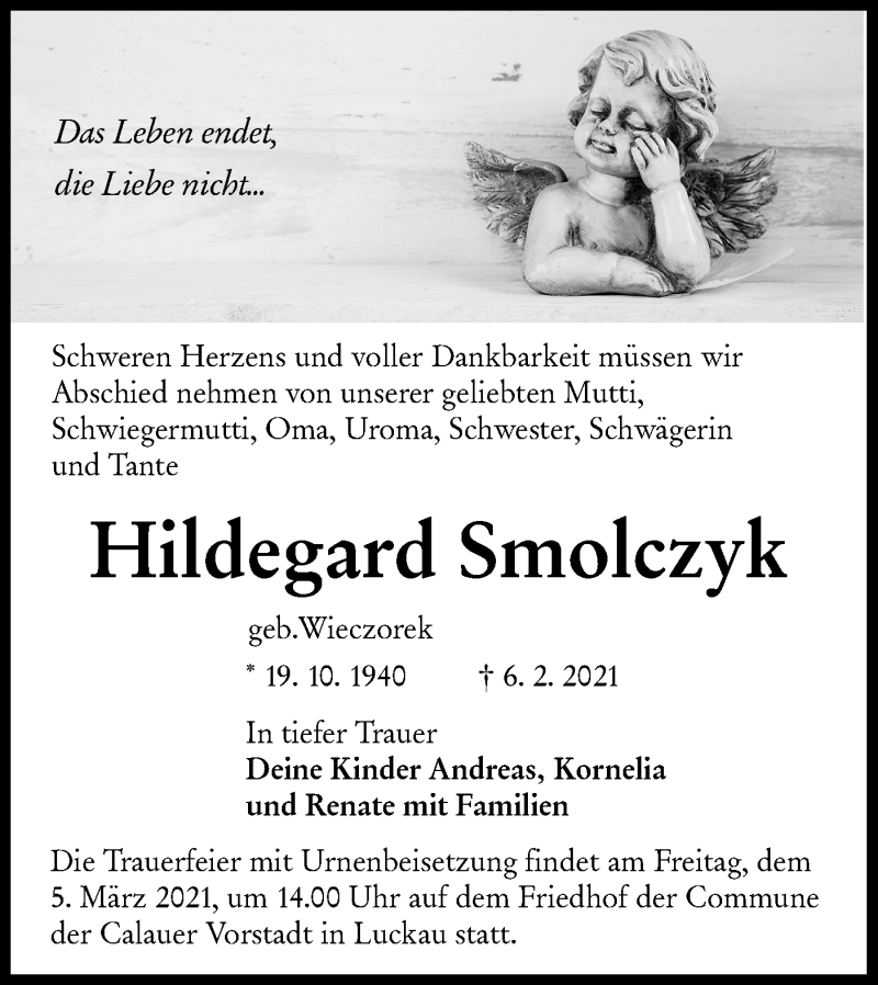  Traueranzeige für Hildegard Smolczyk vom 13.02.2021 aus lausitzer_rundschau
