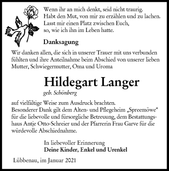 Traueranzeige von Hildegart Langer von lausitzer_rundschau