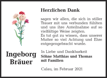 Traueranzeige von Ingeborg Bräuer von lausitzer_rundschau