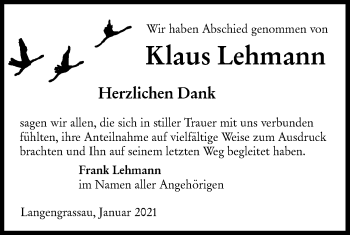 Traueranzeige von Klaus Lehmann von lausitzer_rundschau