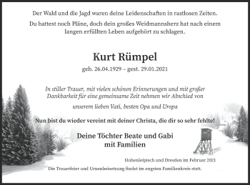 Traueranzeige von Kurt Rümpel von lausitzer_rundschau