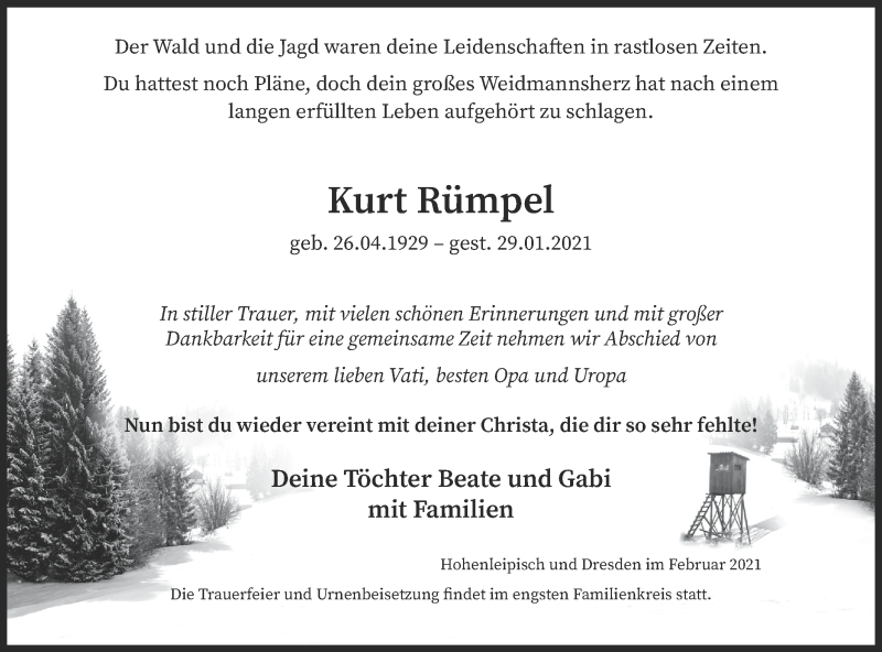  Traueranzeige für Kurt Rümpel vom 10.02.2021 aus lausitzer_rundschau