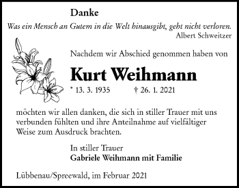 Traueranzeige von Kurt Weihmann von lausitzer_rundschau