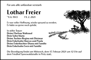 Traueranzeige von Lothar Freier von lausitzer_rundschau