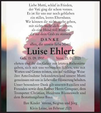 Traueranzeige von Luise Ehlert von lausitzer_rundschau