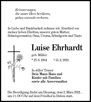 Traueranzeige von Luise Ehrhardt von lausitzer_rundschau