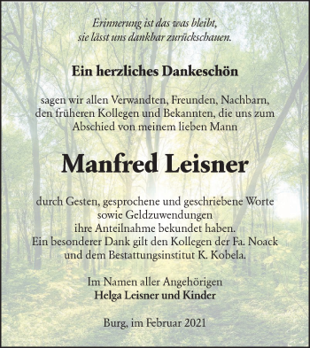 Traueranzeige von Manfred Leisner von lausitzer_rundschau