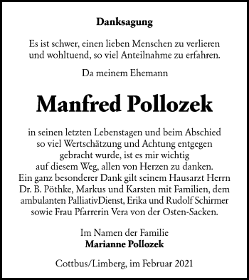 Traueranzeige von Manfred Pollozek von lausitzer_rundschau