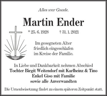 Traueranzeige von Martin Ender von lausitzer_rundschau