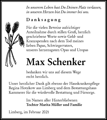 Traueranzeige von Max Schenker von lausitzer_rundschau