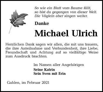 Traueranzeige von Michael Ulrich von lausitzer_rundschau