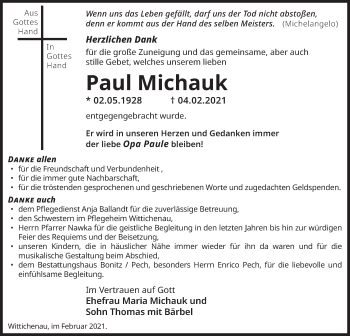 Traueranzeige von Paul Michauk von lausitzer_rundschau