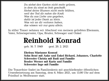 Traueranzeige von Reinhold Konrad von lausitzer_rundschau