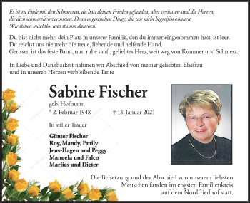 Traueranzeige von Sabine Fischer von lausitzer_rundschau