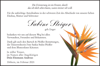 Traueranzeige von Sabine Steiger von lausitzer_rundschau