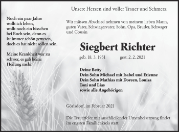 Traueranzeige von Siegbert Richter von lausitzer_rundschau