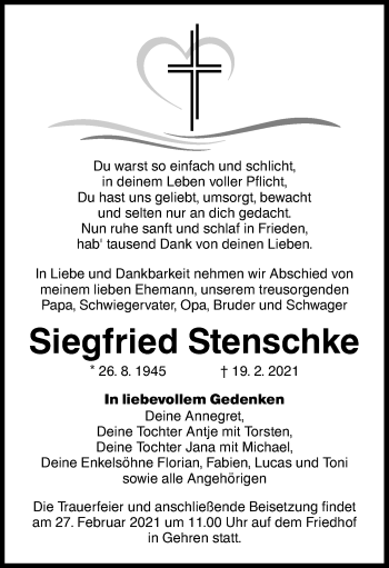 Traueranzeige von Siegfried Stenschke von lausitzer_rundschau