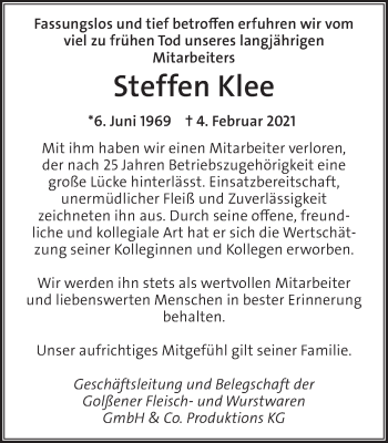 Traueranzeige von Steffen Klee von lausitzer_rundschau