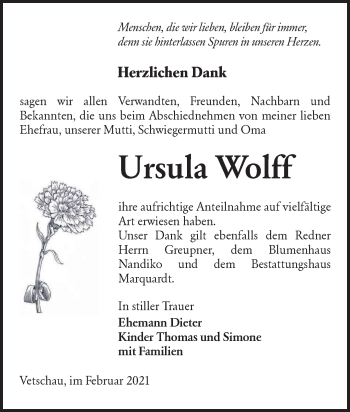 Traueranzeige von Ursula Wolff von lausitzer_rundschau