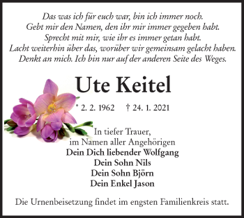 Traueranzeige von Ute Keitel von lausitzer_rundschau